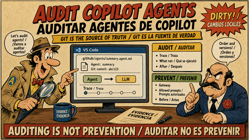 Auditar agentes de Copilot en VS Code: git es la única versión que importa (y auditar no es lo mismo que prevenir)